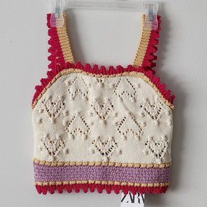 NWT Zara Women's Heart Cream and Pink Crochet Top